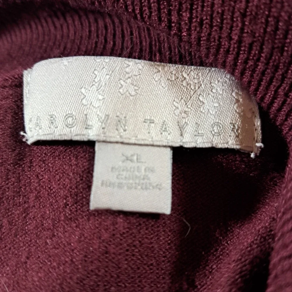 Carolyn‎ Taylor Womens Sweater Burgundy Red Zip Side Neck Xlarge